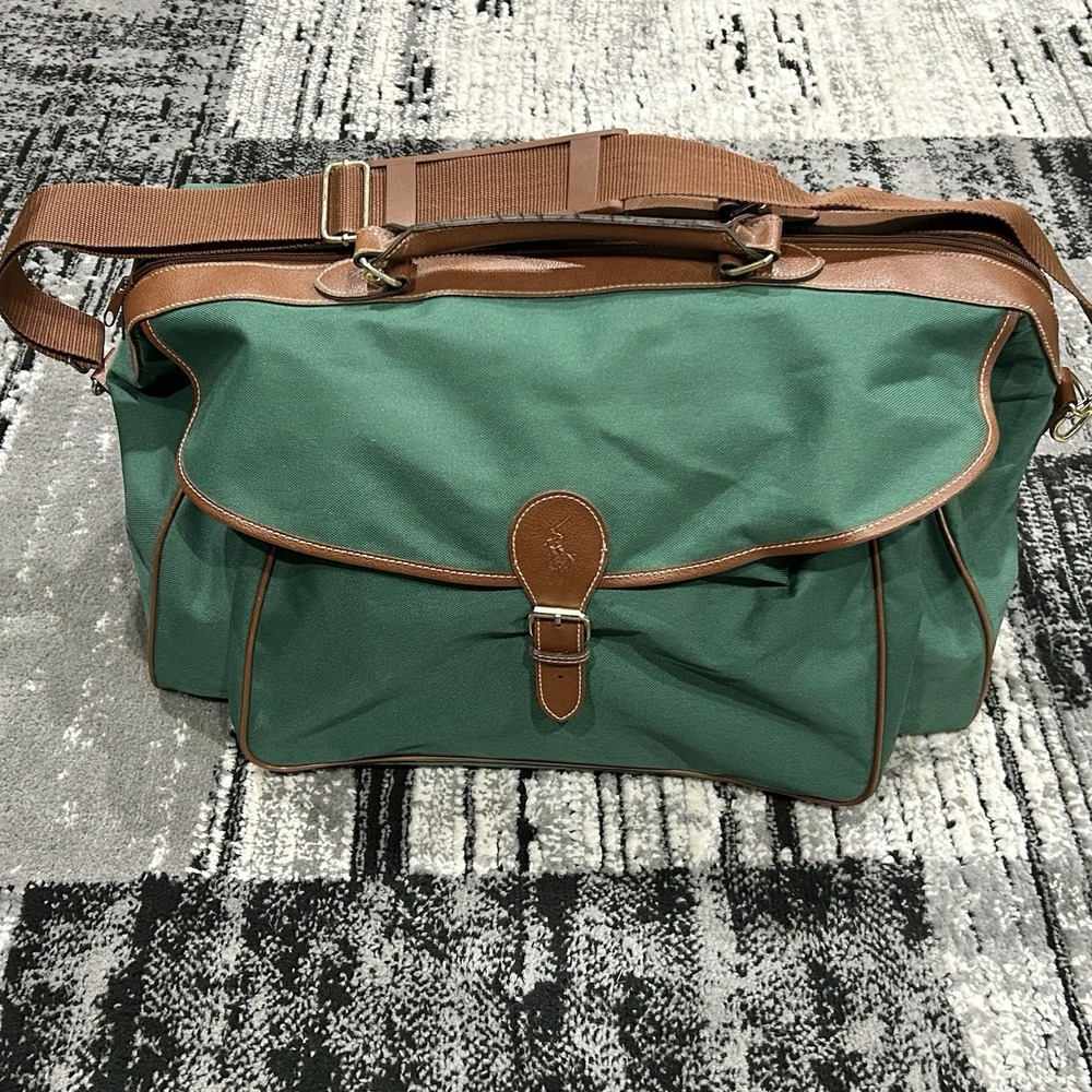 Vintage Polo Ralph Lauren Large Shoulder Strap Bag Green Brown Approx 19x9x11.5